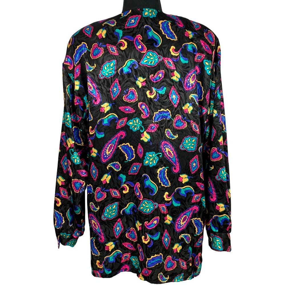 VINTAGE 90s Paisley Long Sleeve Satin Blouse - Picture 6 of 10
